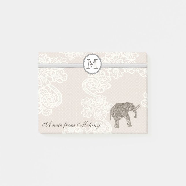 Bloco De Notas Monograma elegante de elefantes de na moda (Frente)
