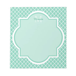 Bloco De Notas Monograma elegante de Quatrefoil do verde da