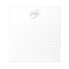 Bloco De Notas Monograma Elegante em Caligrafia Verde Dividido co