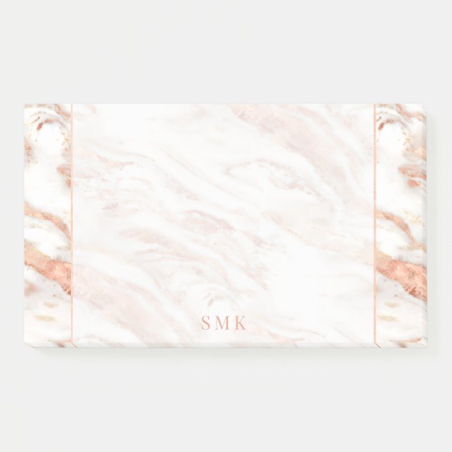 Bloco De Notas Monograma Elegante em mármore Dourado Rosa de Cobr (Frente)