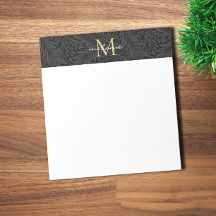 Bloco De Notas Monograma Elegante em Preto e Dourado com Floral e