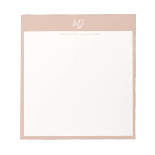Bloco De Notas Monograma Elegante em Rosa Bege com Letra de Forma