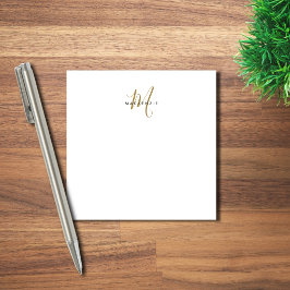 Bloco De Notas Monograma Elegante Moderno em Ouro Branco com Letr