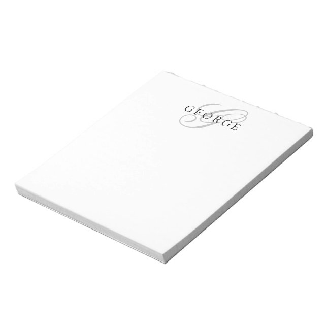 Bloco De Notas Monograma Elegante Nome Preto Cinza (Invertido)