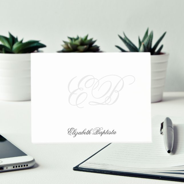 Bloco De Notas Monograma Elegante Simples Preto e Branco (Black and White Simple Elegant Monogram Post-it Notes)