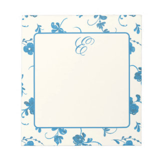Bloco De Notas Monograma Elegante Vintage Marfim Azul