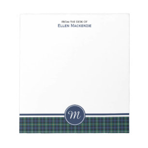 Bloco De Notas Monograma escocês do Tartan dos azuis marinhos do