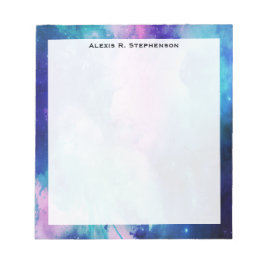Bloco De Notas Monograma Espaço Universo Aquarela Azul Rosa Estre