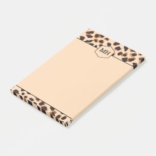 Bloco De Notas Monograma Estampa de Leopardo Moderno Preto Marrom