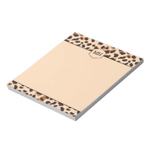 Bloco De Notas Monograma Estampa de Leopardo Moderno Preto Marrom