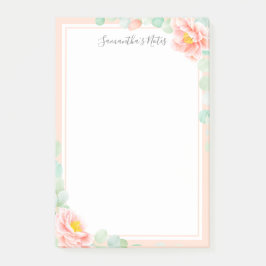Bloco De Notas Monograma Eucalyptus Deixa Pêssego Floral de Peony