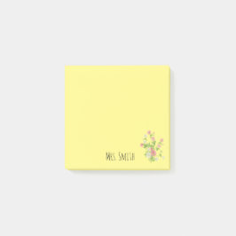 Bloco De Notas Monograma floral amarelo com o nome da professora