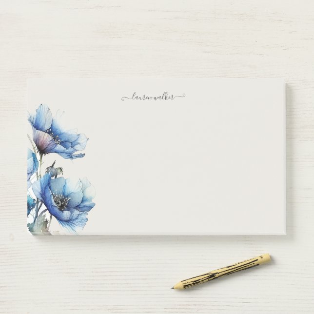 Bloco De Notas Monograma Floral Azul (Na mesa)