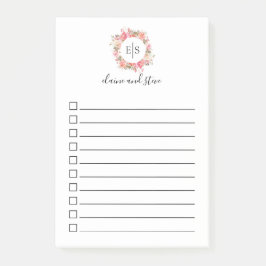 Bloco De Notas Monograma floral cor-de-rosa elegante para fazer a