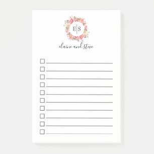 Bloco De Notas Monograma floral cor-de-rosa elegante para fazer a