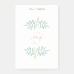 Bloco De Notas Monograma Floral de Aquarela