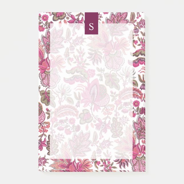 Bloco De Notas Monograma Floral de Boho Rosa (Frente)