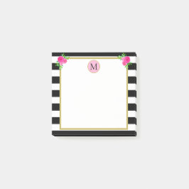 Bloco De Notas Monograma Floral em Branco, Bonito, Preto-Branco, 