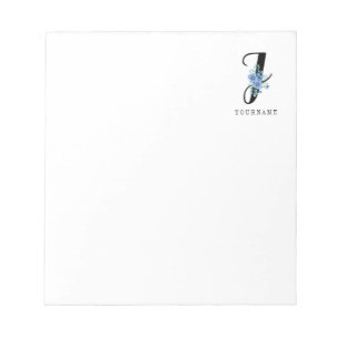 Bloco De Notas Monograma Floral J Blue Flower Burst