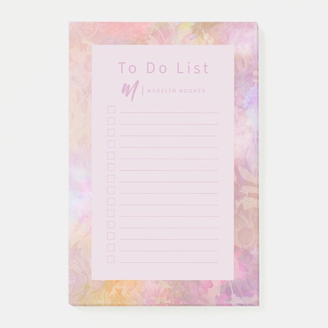 Bloco De Notas Monograma Floral Pastel Moderno (Frente)