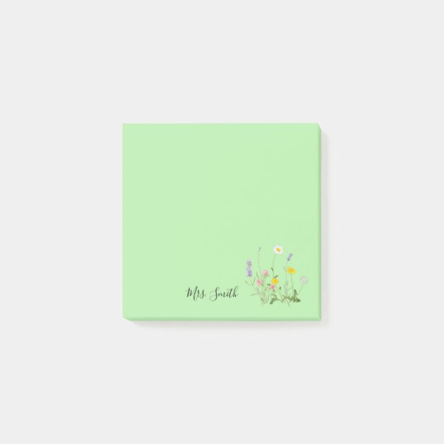 Bloco De Notas Monograma Floral Personalizado em Verde-Menta (Frente)