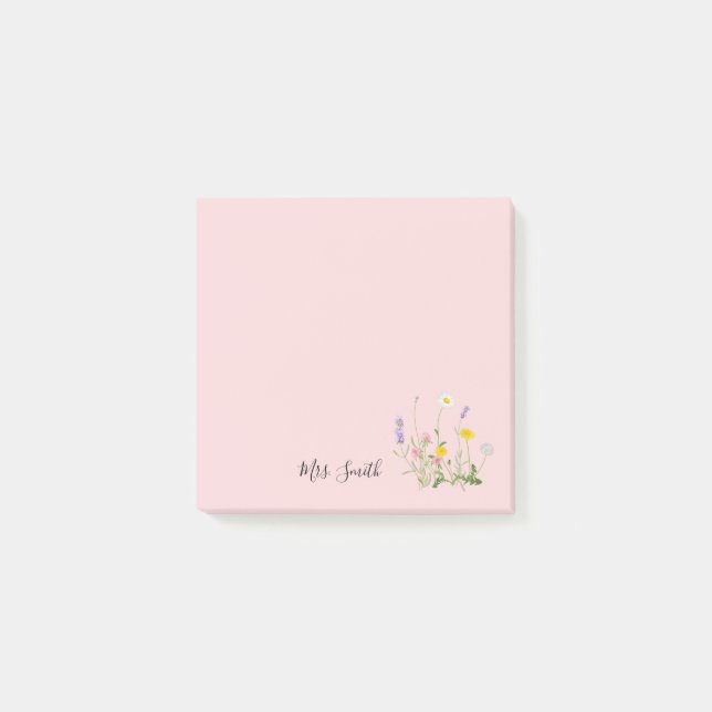 Bloco De Notas Monograma Floral Rosa Personalizado (Frente)
