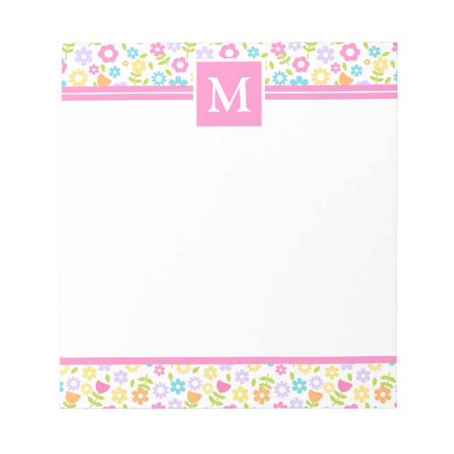 Bloco de Notas Monograma Flores Multicoloridas de  (Frente)