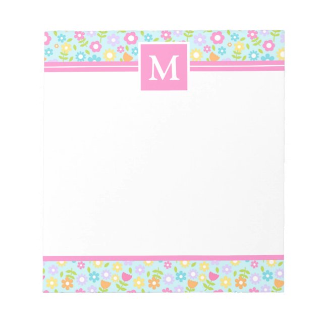 Bloco de Notas Monograma Flores Multicoloridas de  (Frente)