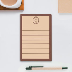 Bloco De Notas Monograma Geométrico Art Déco Marrom e Bege com Li