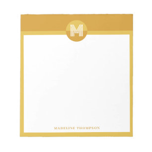 Bloco De Notas Monograma Geométrico Moderno Amarelo Mostarda Únic