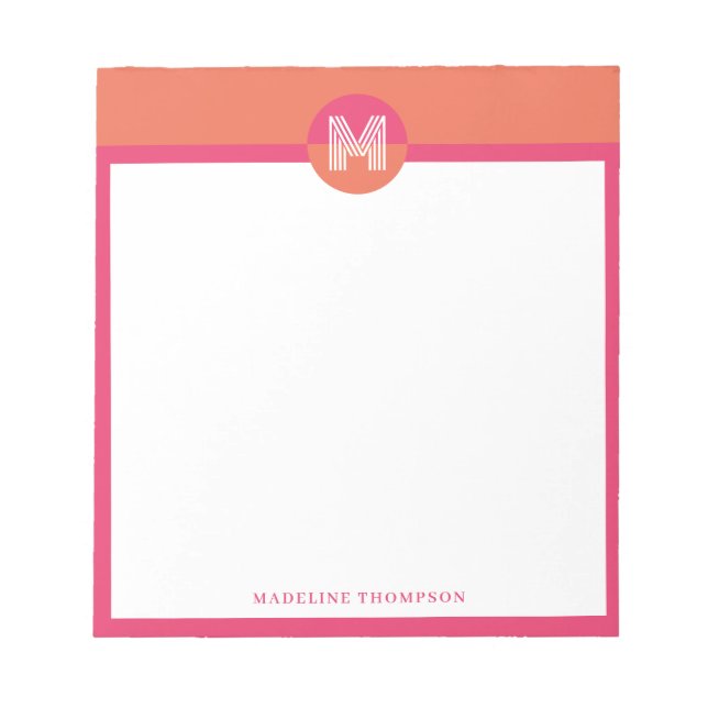 Bloco De Notas Monograma Geométrico Moderno Rosa Laranja Chic Ret (Frente)