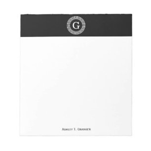 Bloco De Notas Monograma Inicial do Quadro-Chave Grego Branco Pre