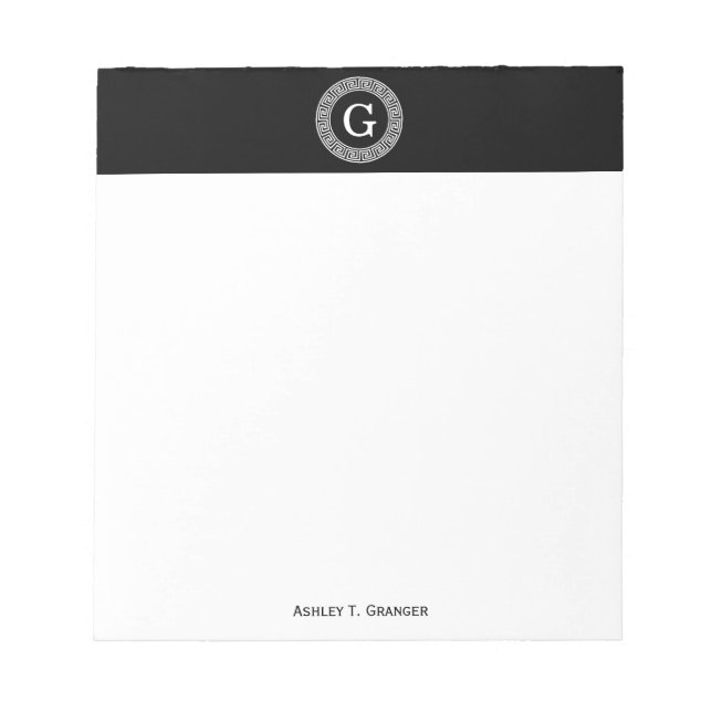 Bloco De Notas Monograma Inicial do Quadro-Chave Grego Branco Pre (Frente)