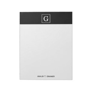 Bloco De Notas Monograma Inicial em Preto e Branco Quadro