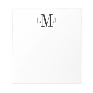 Bloco De Notas Monograma inicial simples preto