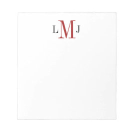 Bloco De Notas Monograma inicial simples preto e vermelho