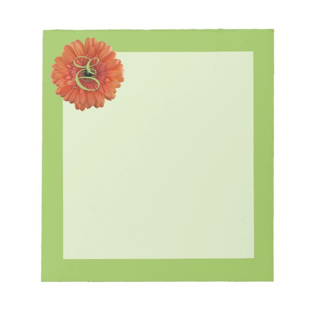 Bloco De Notas Monograma Laranja Gerbera Daisy Green Notepad (Frente)