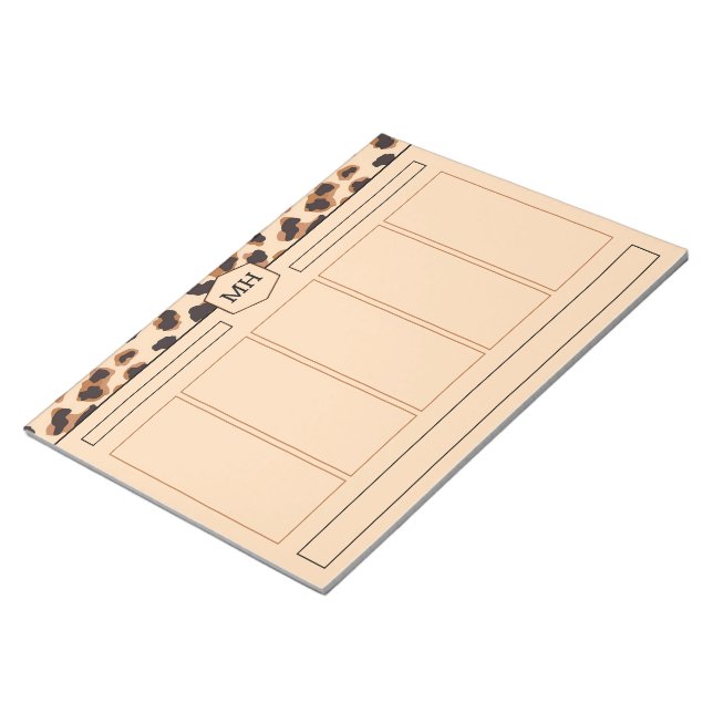 Bloco De Notas Monograma Leopardo Imprimir Animais Pretos Marrom  (Inclinado)