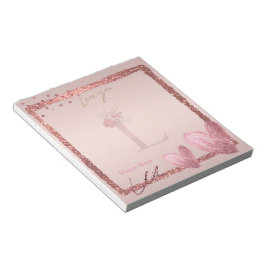 Bloco De Notas Monograma - Letra inicial L Rosa Dourado Notepad