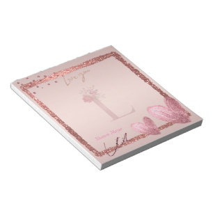 Bloco De Notas Monograma - Letra inicial L Rosa Dourado Notepad