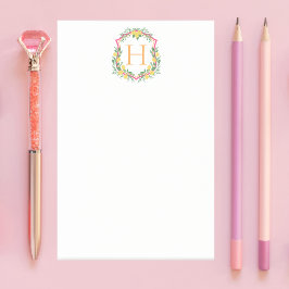 Bloco De Notas Monograma Limão Crest, Rosa E Laranja Personalizad