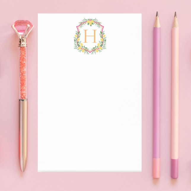 Bloco De Notas Monograma Limão Crest, Rosa E Laranja Personalizad (Criador carregado)
