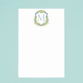 Bloco De Notas Monograma Limon Crest, Azul e Branco Personalizado