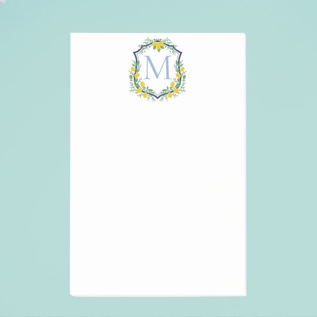 Bloco De Notas Monograma Limon Crest, Azul e Branco Personalizado (Criador carregado)