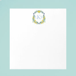 Bloco De Notas Monograma Limon Crest, Azul e Branco Personalizado