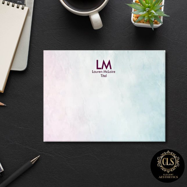 Bloco De Notas Monograma Limpo com Degradê Rosa e Azul Turquesa (Pink Teal Ombre Monogram Name Post-it Notes)