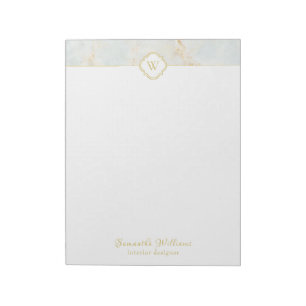 Bloco De Notas Monograma Márble Elegante Branco Dourado - Letra N