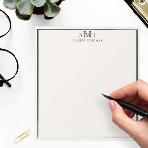 Bloco De Notas Monograma Minimalista de Três Letras em Marfim Ele