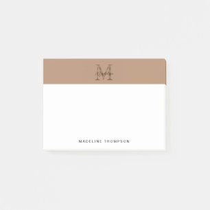 Bloco De Notas Monograma Minimalista em Dourado Metálico Taupe