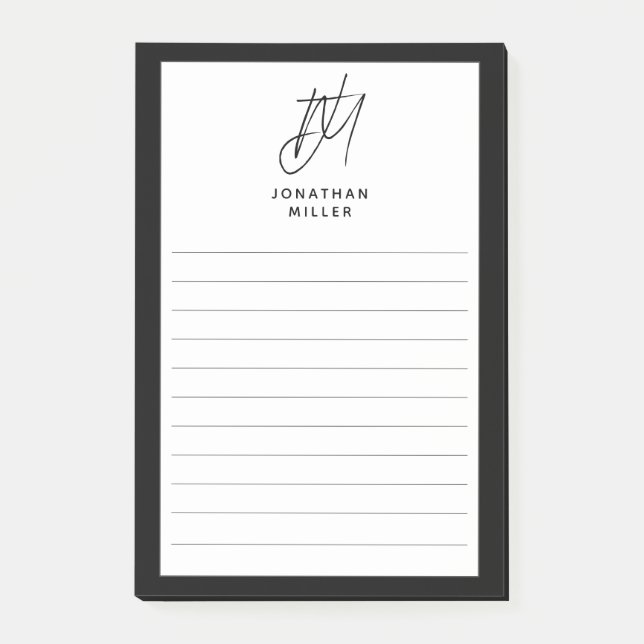 Bloco De Notas Monograma Minimalista Moderno Vinculado (Frente)